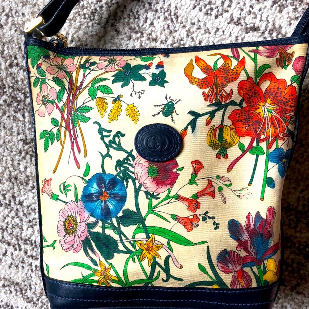 Gucci authentic vintage canvas with blue leather crossbody